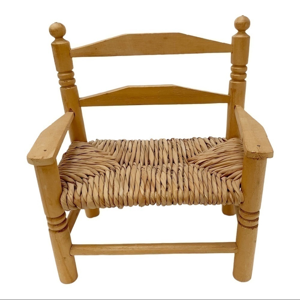 Mini rattan Chair Bench Wicker Doll Sized Plant Stand Decor